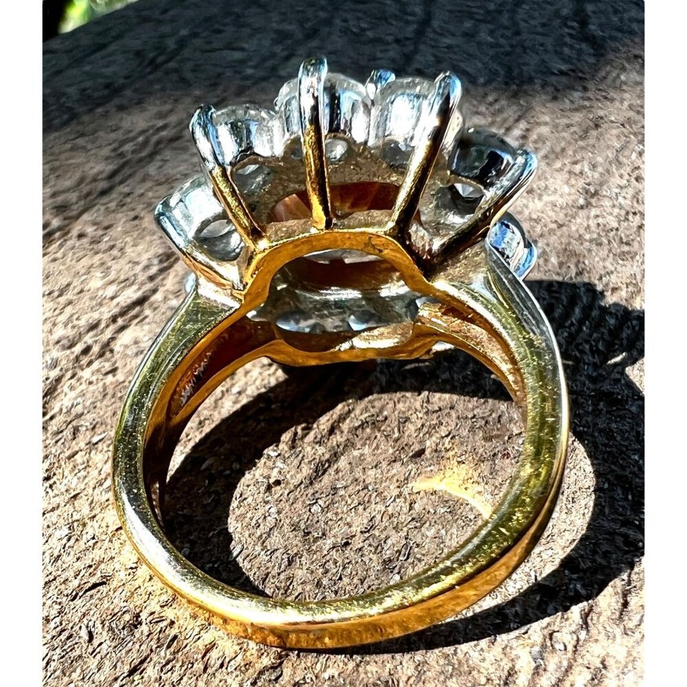 Heated Citrine & Rhinestone Ring Size 8 Brilliant Cut Engagement - Picture 10 of 12